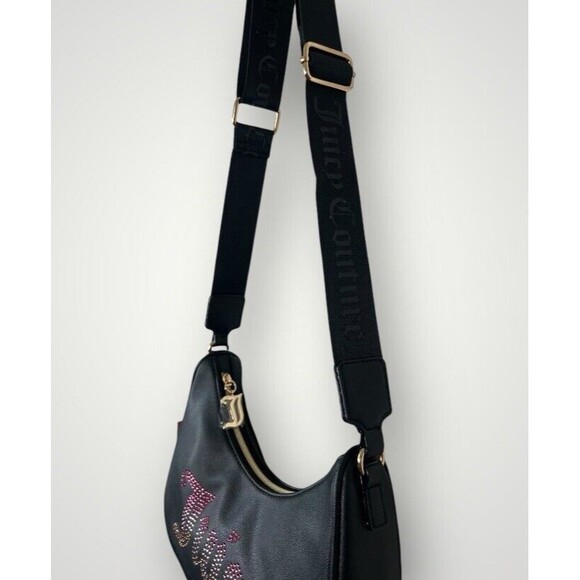 JUICY COUTURE Bag Obsession Crossbody Women Purse Black Rhinestone Accent New - Picture 6 of 9